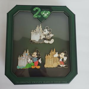 Celebrating 20 Years Of Disney Pins Mickey With Castles 3 Pin Set NIB LE 1500